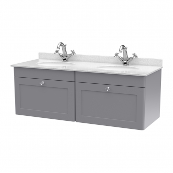 Nuie Classique Wall Hung 2-Drawer Vanity Unit with 1TH White Round Marble Top Basin 1200mm Wide - Satin Grey