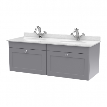 Classique 1200mm 2-Drawer Wall Hung Vanity Unit with Twin Marble Top Basin