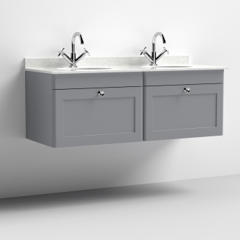 Nuie Classique Satin Grey 1200mm Wall Hung Vanity Unit with White Marble Top Basin