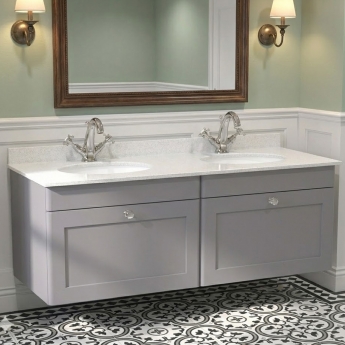 Classique 1200mm 2-Drawer Wall Hung Vanity Unit with Twin Marble Top Basin