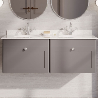 Classique 1200mm 2-Drawer Wall Hung Vanity Unit with Twin Marble Top Basin | Product Image