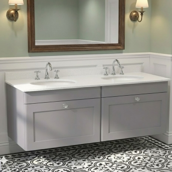 Nuie Classique Wall Hung 2-Drawer Vanity Unit with 3TH White Round Marble Top Basin 1200mm Wide - Satin Grey