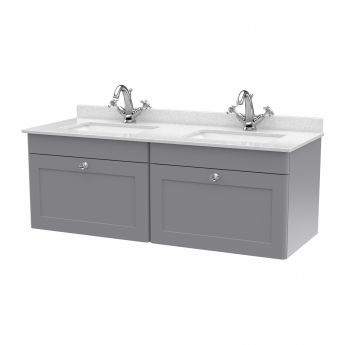 Nuie Classique Wall Hung 2-Drawer Vanity Unit with 1TH White Square Marble Top Basin 1200mm Wide - Satin Grey