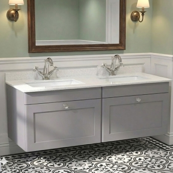 Nuie Classique Wall Hung 2-Drawer Vanity Unit with 1TH White Square Marble Top Basin 1200mm Wide - Satin Grey