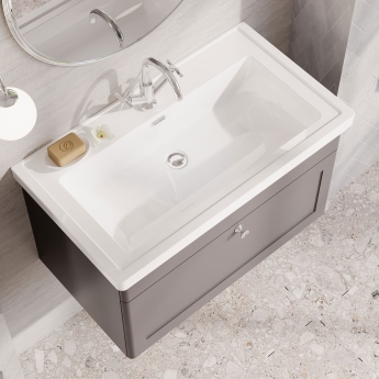 Nuie Classique Wall Hung 1-Drawer Vanity Unit with Basin 800mm Wide Satin Grey - 1 Tap Hole | Product Image