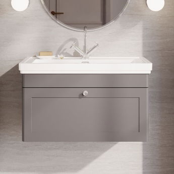 Nuie Classique Wall Hung 1-Drawer Vanity Unit with Basin 800mm Wide Satin Grey - 1 Tap Hole | Product Image