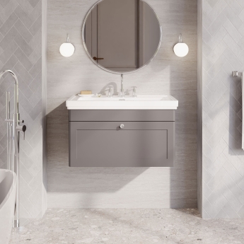 Nuie Classique Wall Hung 1-Drawer Vanity Unit with Basin 800mm Wide Satin Grey - 3 Tap Hole | Product Image