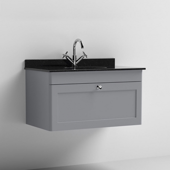 Classique 800mm 1-Drawer Wall Hung Vanity Unit with Marble Top Basin
