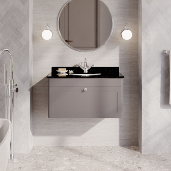 Nuie Classique Wall Hung 1-Drawer Vanity Unit with 1TH Black Marble Top Basin 800mm Wide - Satin Grey | Product Image