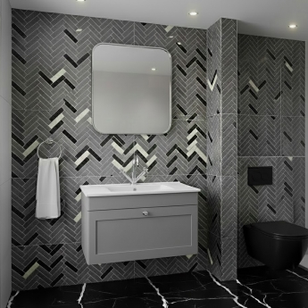 Nuie Classique Wall Hung 1-Drawer Vanity Unit with 1TH Minimalist Basin 800mm Wide - Satin Grey | Product Image
