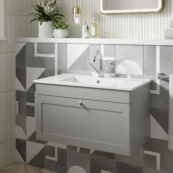 Classique 800mm 1-Drawer Wall Hung Vanity Unit with Ceramic Basin