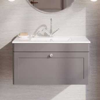Classique 800mm 1-Drawer Wall Hung Vanity Unit with Ceramic Basin | Product Image