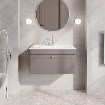Nuie Classique Wall Hung 1-Drawer Vanity Unit with 1TH Minimalist Basin 800mm Wide - Satin Grey | Product Image