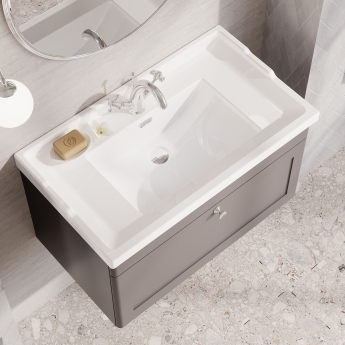 Nuie Classique Wall Hung 1-Drawer Vanity Unit with Traditional Basin 800mm Wide Satin Grey - 1 Tap Hole | Product Image