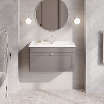 Nuie Classique Wall Hung 1-Drawer Vanity Unit with Traditional Basin 800mm Wide Satin Grey - 1 Tap Hole | Product Image