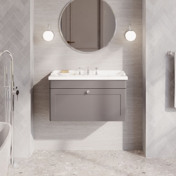 Nuie Classique Wall Hung 1-Drawer Vanity Unit with Traditional Basin 800mm Wide Satin Grey - 3 Tap Hole | Product Image