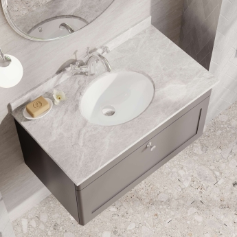 Nuie Classique Wall Hung 1-Drawer Vanity Unit with 1TH Grey Marble Top Basin 800mm Wide - Satin Grey | Product Image