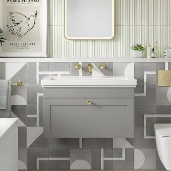 Nuie Classique Wall Hung 1-Drawer Vanity Unit with Traditional Basin 800mm Wide Satin Grey - 0 Tap Hole