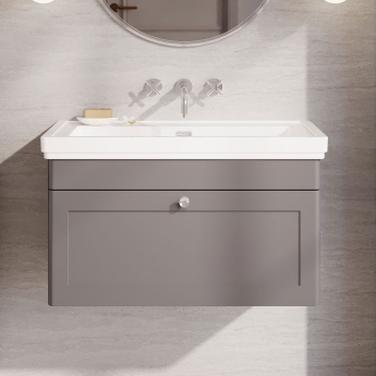Classique 800mm 1-Drawer Wall Hung Vanity Unit with Fireclay Basin | Product Image