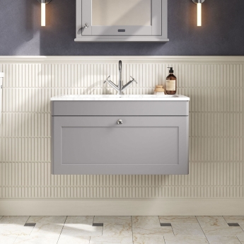 Classique 800mm 1-Drawer Wall Hung Vanity Unit with Stone Basin | Product Image