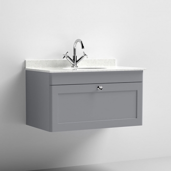 Classique 800mm 1-Drawer Wall Hung Vanity Unit with Marble Top Basin