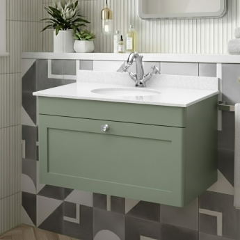 Classique 800mm 1-Drawer Wall Hung Vanity Unit with Marble Top Basin