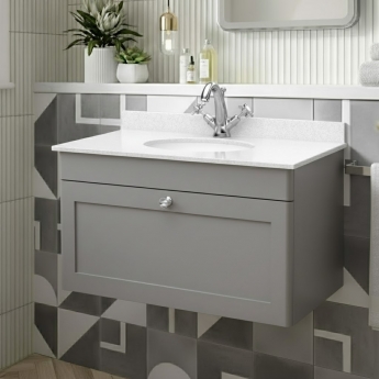 Classique 800mm 1-Drawer Wall Hung Vanity Unit with Marble Top Basin