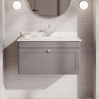 Classique 800mm 1-Drawer Wall Hung Vanity Unit with Marble Top Basin | Product Image