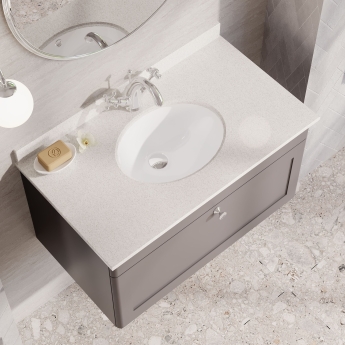 Nuie Classique Wall Hung 1-Drawer Vanity Unit with 1TH White Round Marble Top Basin 800mm Wide - Satin Grey | Product Image