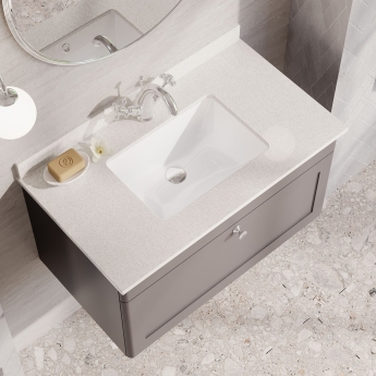 Nuie Classique Wall Hung 1-Drawer Vanity Unit with 1TH White Square Marble Top Basin 800mm Wide - Satin Grey | Product Image