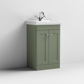Nuie Classique Floor Standing 2-Door Vanity Unit with Basin 500mm Wide Satin Green - 1 Tap Hole