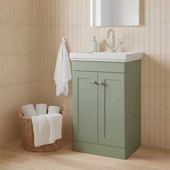 Nuie Classique Floor Standing 2-Door Vanity Unit with Basin 500mm Wide Satin Green - 1 Tap Hole