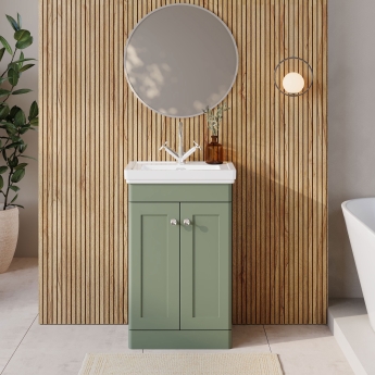 Nuie Classique Floor Standing 2-Door Vanity Unit with Basin 500mm Wide Satin Green - 1 Tap Hole | Product Image