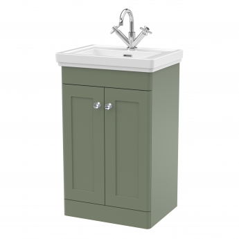 Nuie Classique Floor Standing 2-Door Vanity Unit with Basin 500mm Wide Satin Green - 1 Tap Hole