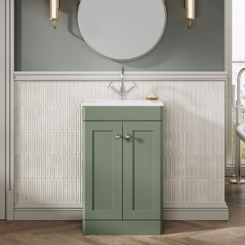 Nuie Classique Floor Standing 2-Door Vanity Unit with Basin-2 500mm Wide - Satin Green | Product Image