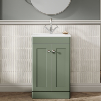 Nuie Classique Floor Standing 2-Door Vanity Unit with Basin-2 500mm Wide - Satin Green | Product Image
