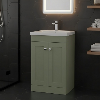 Nuie Classique Floor Standing 2-Door Vanity Unit with Basin-3 500mm Wide - Satin Green