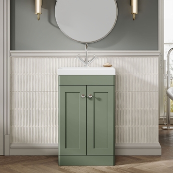Nuie Classique Floor Standing 2-Door Vanity Unit with Basin-3 500mm Wide - Satin Green | Product Image