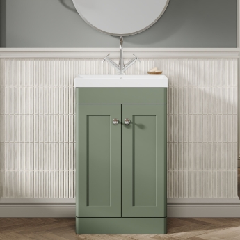 Nuie Classique Floor Standing 2-Door Vanity Unit with Basin-3 500mm Wide - Satin Green | Product Image