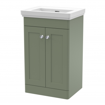 Nuie Classique Floor Standing 2-Door Vanity Unit with Basin 500mm Wide Satin Green - 0 Tap Hole