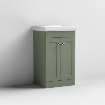 Nuie Classique Floor Standing 2-Door Vanity Unit with Basin 500mm Wide Satin Green - 0 Tap Hole