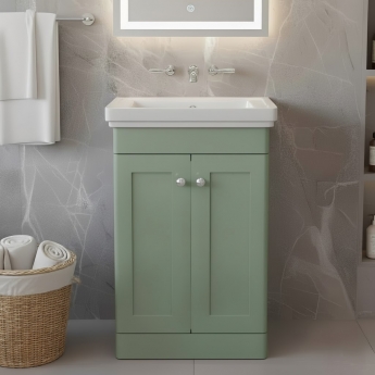 Nuie Classique Floor Standing 2-Door Vanity Unit with Basin 500mm Wide Satin Green - 0 Tap Hole