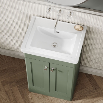 Nuie Classique Floor Standing 2-Door Vanity Unit with Basin 500mm Wide Satin Green - 0 Tap Hole | Product Image