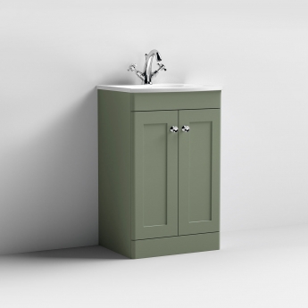 Nuie Classique Floor Standing 2-Door Vanity Unit with Curved Basin 500mm Wide - Satin Green | Product Image