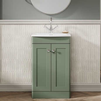 Nuie Classique Floor Standing 2-Door Vanity Unit with Curved Basin 500mm Wide - Satin Green | Product Image
