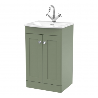 Nuie Classique Floor Standing 2-Door Vanity Unit with Curved Basin 500mm Wide - Satin Green | Product Image