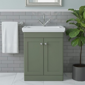 Nuie Classique Floor Standing 2-Door Vanity Unit with Basin 600mm Wide Satin Green - 1 Tap Hole