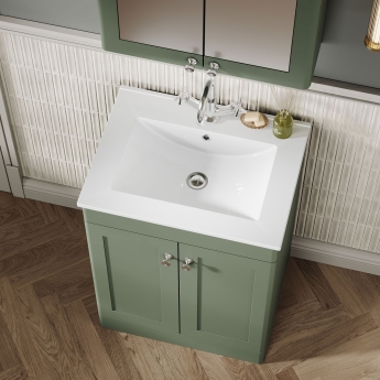 Nuie Classique Floor Standing 2-Door Vanity Unit with 1TH Minimalist Basin 600mm Wide - Satin Green | Product Image