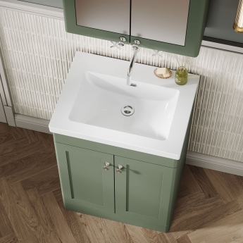 Nuie Classique Floor Standing 2-Door Vanity Unit with 0TH Contemporary Basin 600mm Wide - Satin Green | Product Image