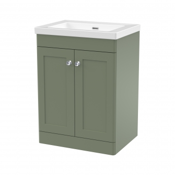 Nuie Classique Floor Standing 2-Door Vanity Unit with 0TH Contemporary Basin 600mm Wide - Satin Green | Product Image